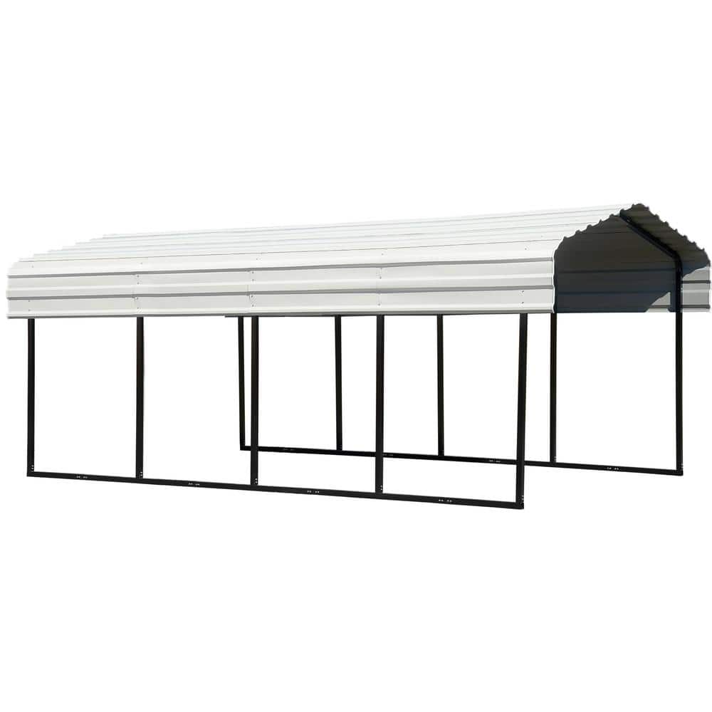 Arrow 10 Ft W X 20 Ft D Eggshell Galvanized Steel Carport Car Canopy And Shelter Cph102007 The Home Depot