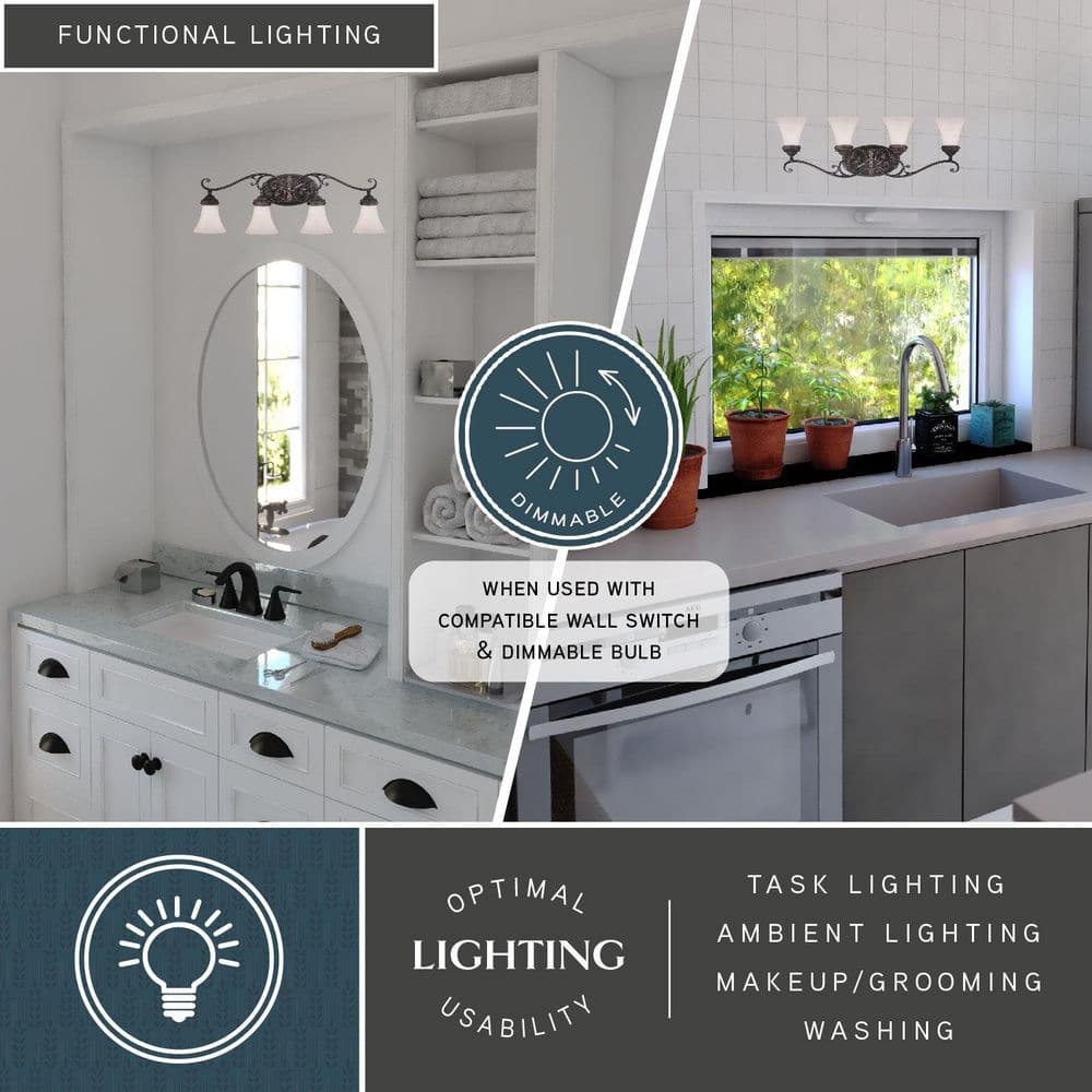 Avenant Traditional Venetian Bronze 4-Light Vanity with Etched White Glass