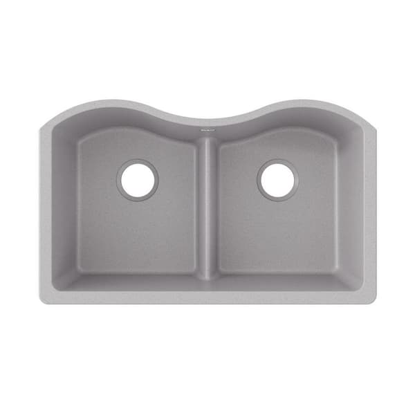 Elkay Quartz Classic 33 in. Undermount Double Bowl 16-Gauge Greystone Granite/Quartz Composite Kitchen Sink Only