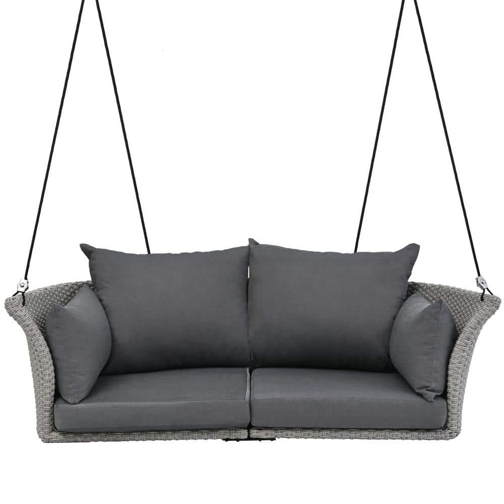 51.9 in. Double Gray Wicker Porch Swing without Umbrella