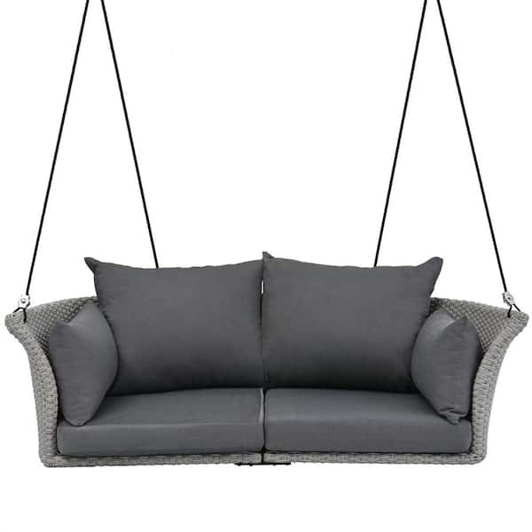 Cubilan 51.9 in. Double Gray Wicker Porch Swing without Umbrella