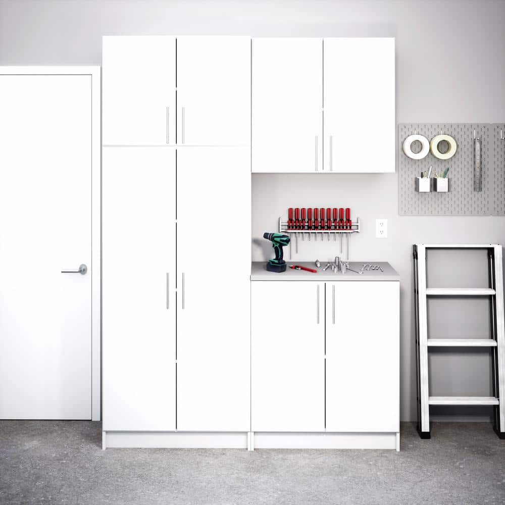 Freestanding White Office Storage Cabinet with Adjustable Shelving