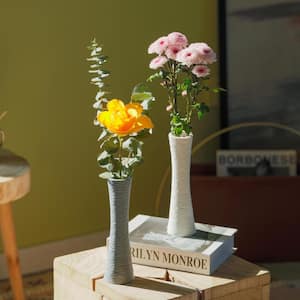 Contemporary Ceramic Textured Slim Hourglass Shape Table Vase Flower Holder (Set of 2)