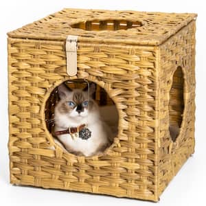 Rattan Cat Litter, Cat Bed with Rattan Ball and Cushion