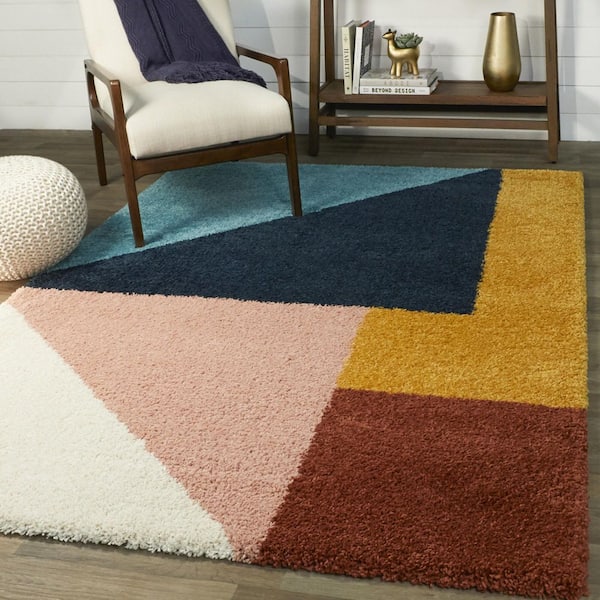Jordan Multicolor 7 ft. x 7 ft. Square Color Block Shag Area Rug