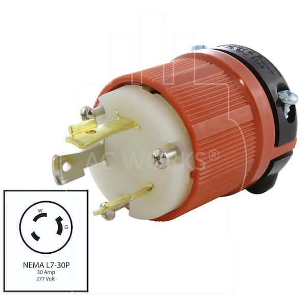 AC WORKS NEMA L7-30P 30A 277V 3-Prong Locking Male Plug with UL, C