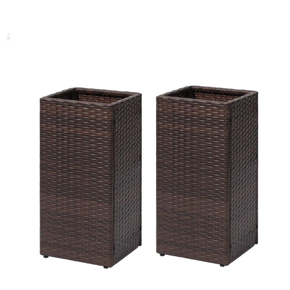 12 in. L x 12 in. W x 24 in. H Brown Indoor/Outdoor Plastic Wicker Tall Square Modern Planter Box with Liners (2-Pack) price history on PriceWatchPro
