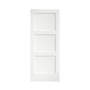 24 in. x 80 in. x 1-3/8 in. Solid Wood Shaker White Primed 3-Panel Equal Core Interior Door Slab
