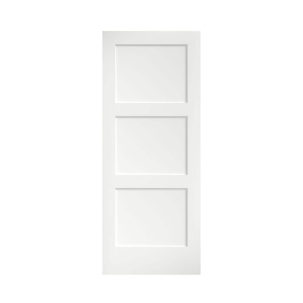EightDoors 80  x 32  x 1-3/8  3-Panel Equal Shaker White Primed Solid Wood Core Interior Slab Door