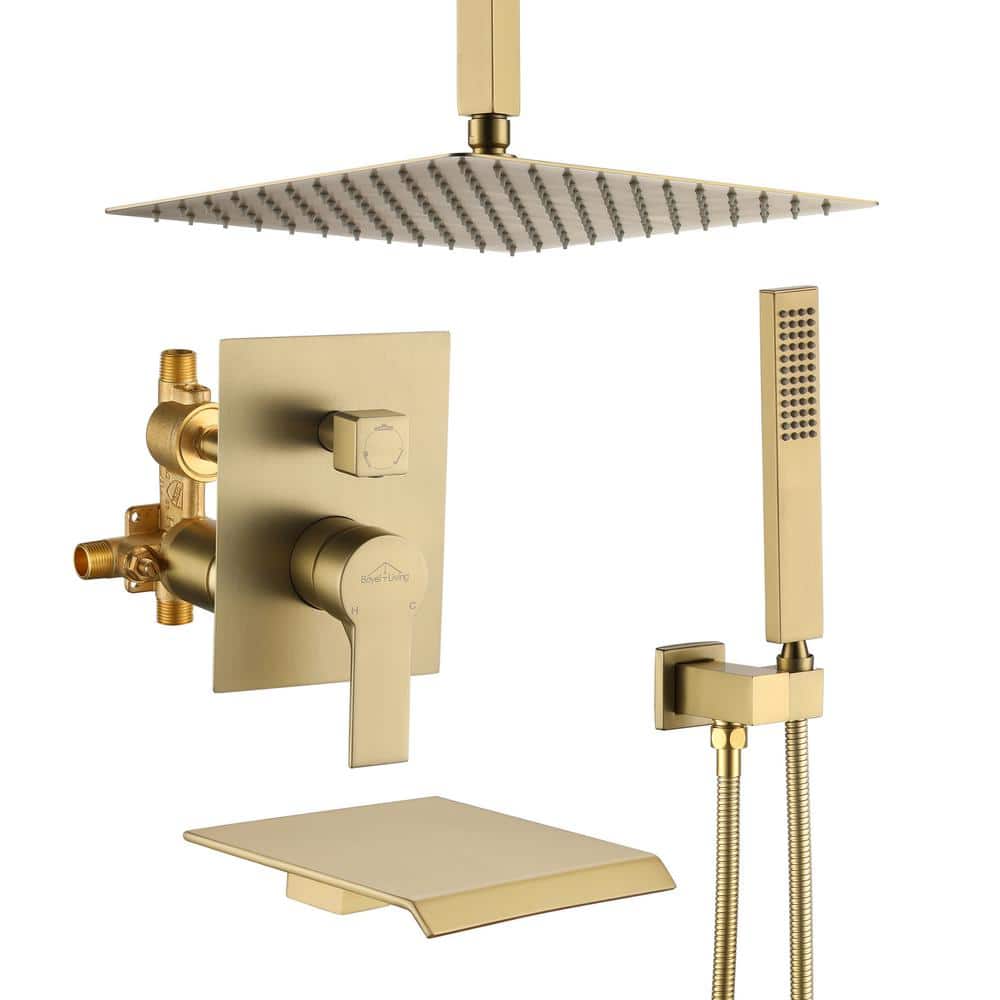 Ceiling Mount Single-Handle 1-Spray Tub and Shower Faucet in Brushed Gold -