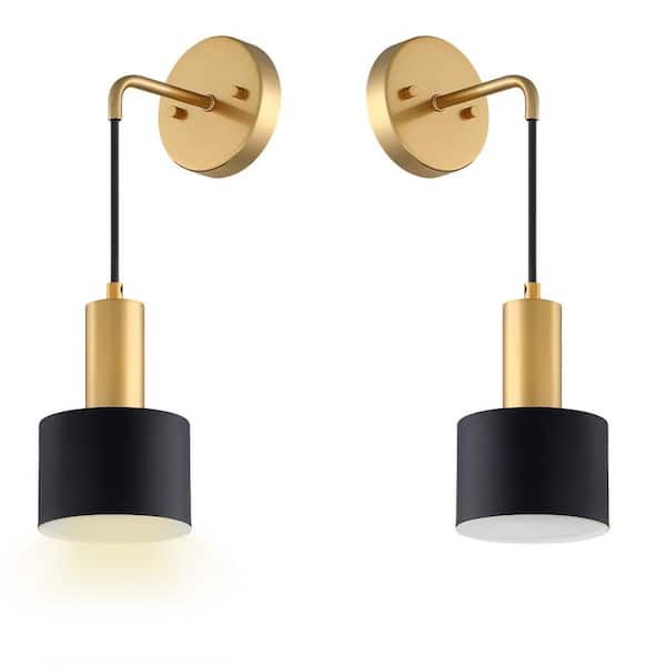 Uixe 4.8 in. 1-Light Dimmable Wireless Vintage Black LED Wall Lamp Battery Operated Wall Sconce Remote for Bedroom (2-Pack)