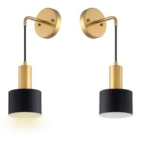 4.8 in 1-Light 3 Colors Wireless Vintage Black LED Wall lamp, Battery Operated Wall Sconce（Set of Two)