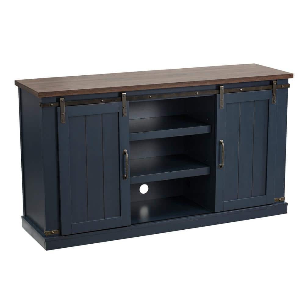 Navy 59'' Engineered Wood TV Stand with Sliding Barn Door