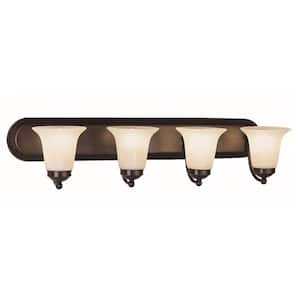 Cabernet Collection 30 in. 4-Light Oiled Bronze Bathroom Vanity Light Fixture with White Marbleized Glass Shades