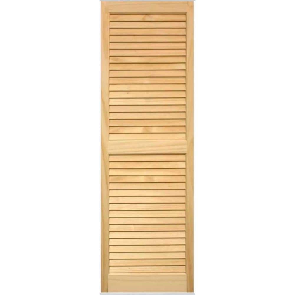 Unfinished Pine Louvered Wood Exterior Shutters, 15" x 39" Pair