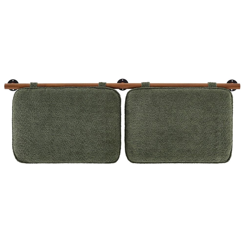 Sage Green Chenille Upholstered Floating Full Headboard with Walnut Bar