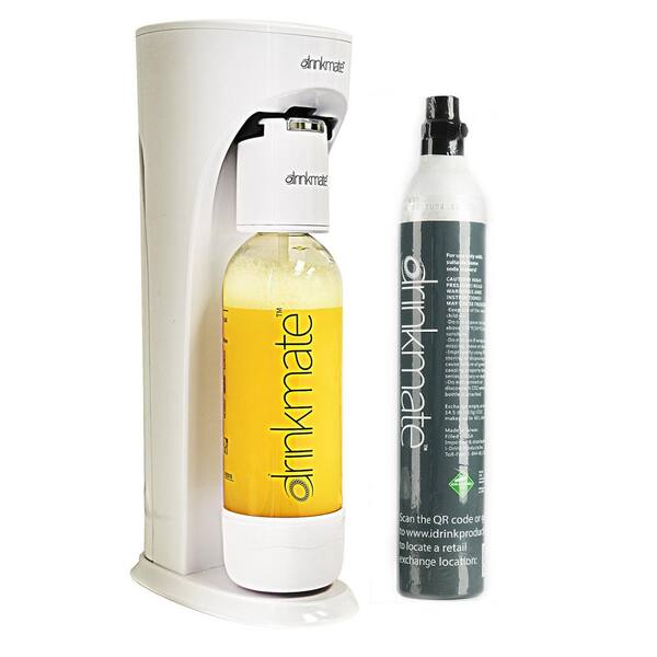 Drinkmate White Sparkling Water And Soda Maker Machine With 60l Co2 Cartridge And 1l Re Usable Bottle 410 01 14z The Home Depot