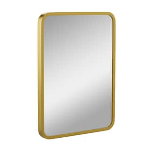 24 in. W x 36 in. H Small Rounded Corner Rectangular Aluminium Framed Wall Bathroom Vanity Mirror in Brushed Gold