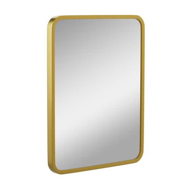 stufurhome 24 in. W x 36 in. H Small Rounded Corner Rectangular Aluminium Framed Wall Bathroom Vanity Mirror in Brushed Gold