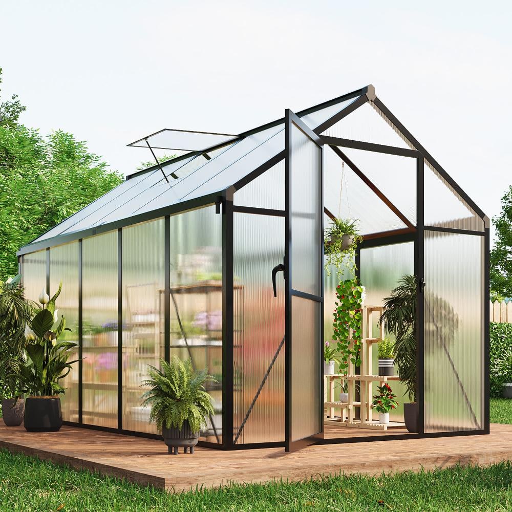 6x10FT Heavy Duty Walk-In Polycarbonate Greenhouse Aluminum Frame, Adjustable Roof Vent, Rain Gutter Black price history on PriceWatchPro