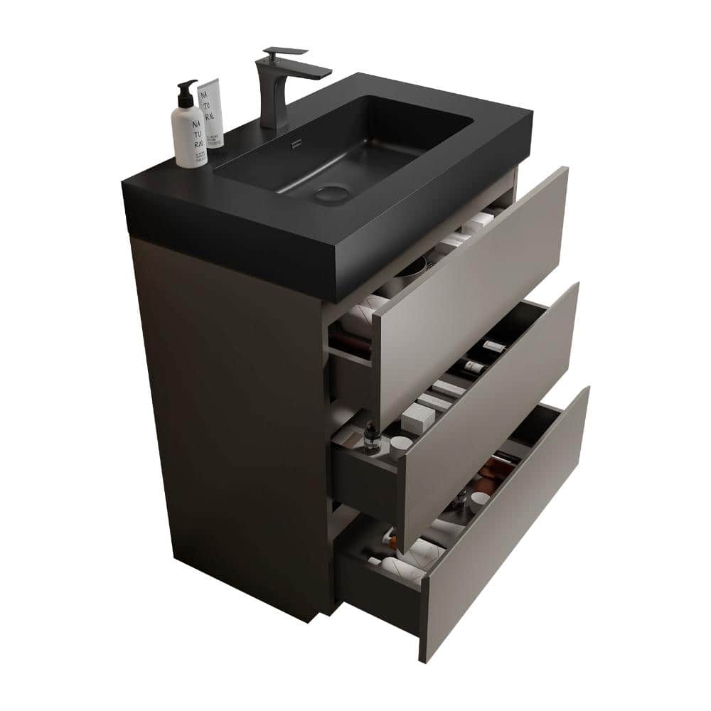 30 in. Freestanding Gray Bath Vanity with Black Solid Surface Top Pre-assembled price history on PriceWatchPro