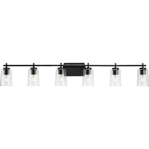 Adley Collection 48.5 in. 6-Light Matte Black with Clear Glass Shades New Traditional Bath Vanity Light for Bath