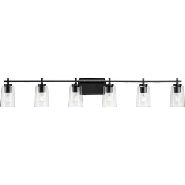 Progress Lighting Adley Collection 48.5 in. 6-Light Matte Black with Clear Glass Shades New Traditional Bath Vanity Light for Bath