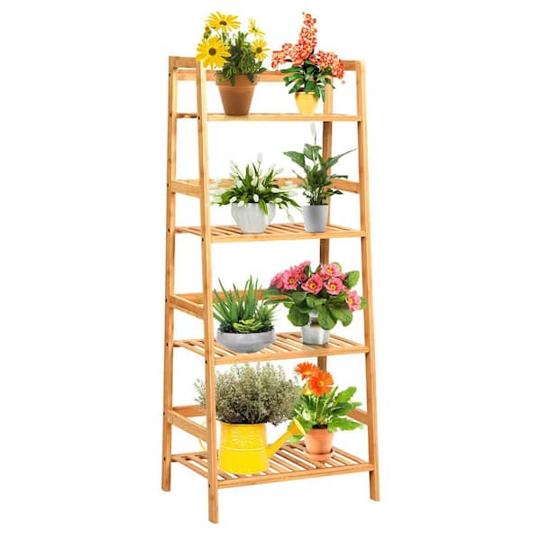 45 in. H x 19 in. W x 12.5 in. D Indoor/Outdoor Natural Wood Bamboo Plant Stand