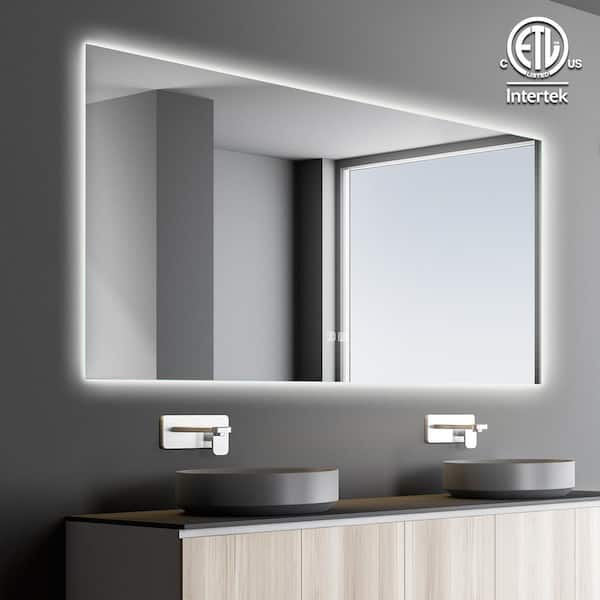 HOMLUX 72 in. W x 36 in. H Rectangular Frameless LED Light with 3-Color and Anti-Fog Wall Mounted Bathroom Vanity Mirror