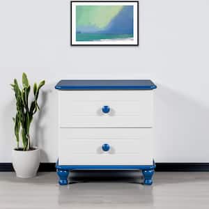 Blue White 2-Drawers Wooden Nightstand for Kids, Set of 1 (19.71 in. W x 15.71 in. D x 19.5 in. H)