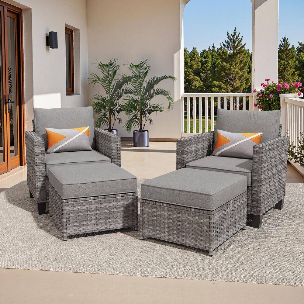 Audrey Gray 4-Piece Wicker Outdoor Lounge Chair Single Chairs with Dark Gray Cushion and Ottomans for Patio, Deck price history on PriceWatchPro