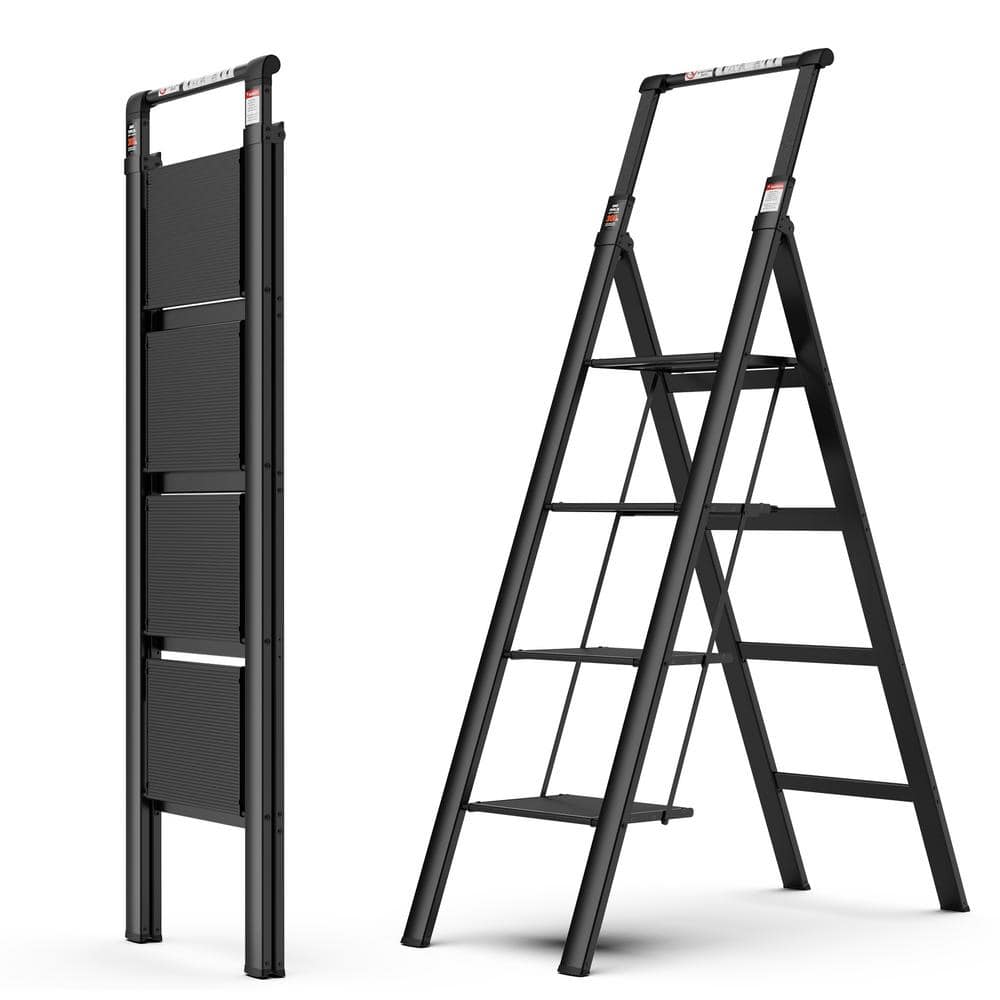 5 ft. 4 Step Aluminum Step Ladder (9 ft. Reach Height), Retractable Folding