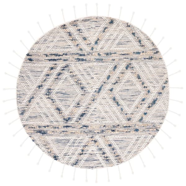 Natura 6 ft. x 6 ft. Ivory/Blue Diamond Striped Abstract Round Area Rug