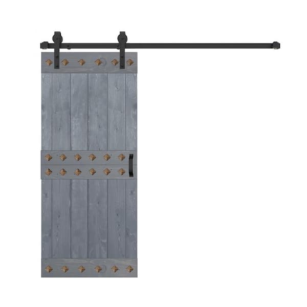 ISLIFE Mid-Cetury Style 36 in. x 84 in. Dark Gray Solid Wood Sliding Barn Door with Hardware Kit - Assembly Needed