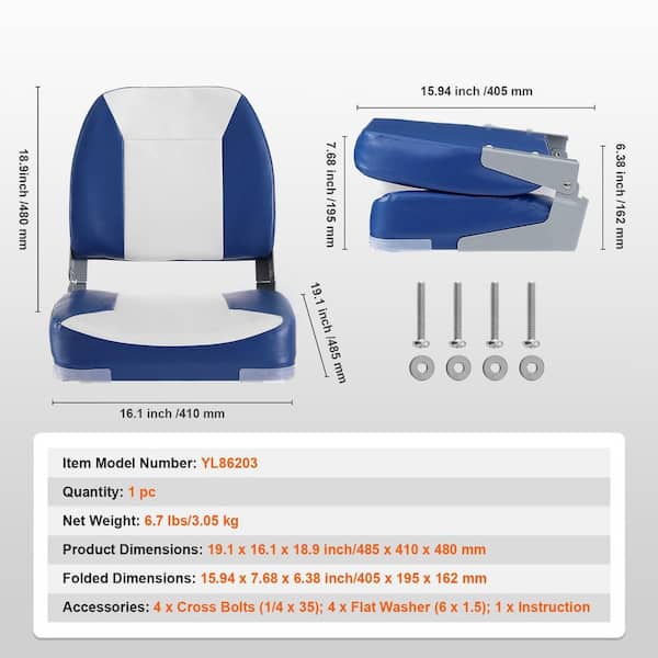 COSTWAY Set Of 2 Foldable Boat Chairs, UV Weather Resistant Fishing Seat With Long Fixation Strap, Ergonomic Backrest And Thicken Foam, 50x43x52cm