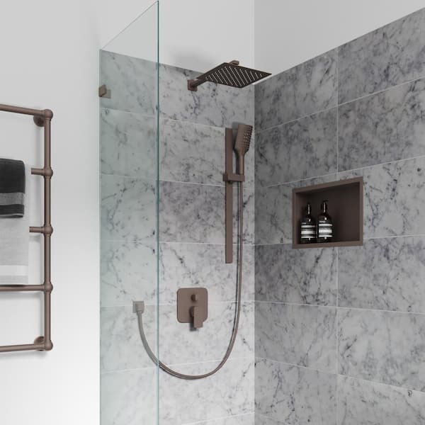 6-Spray Patterns with 2.5 GPM 10 in. Wall Mounted Dual Shower Heads with Slide Bar and Valve in Oil-Rubbed Bronze