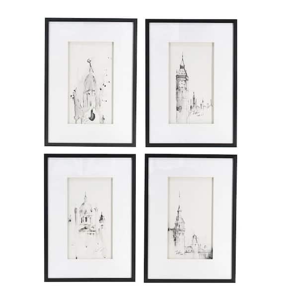 Framed 20 in. x 28 in. Set of 4 Architecture Wall Art Prints, Home Decor Art
