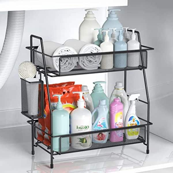 Dyiom Under Sink Organizers and Storage, 2 Tier Sliding Cabinet Basket Organizer Drawer Pull Out Cabinet Organizer, Black