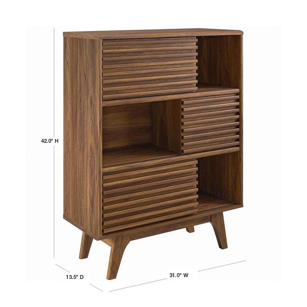 Walnut Mid-Century Modern Three-Tier Storage Cabinet