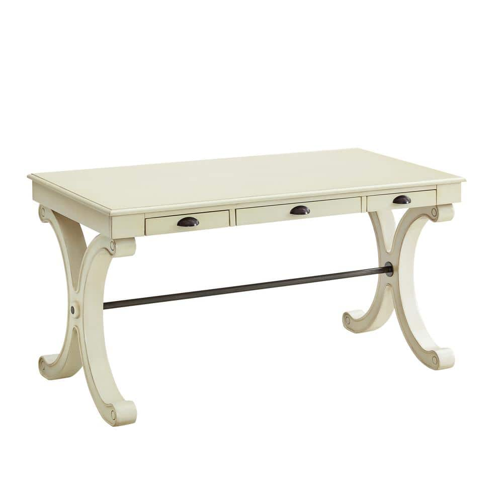 Powell Company 56.5 in. White Rectangular 3 -Drawer Writing Desk