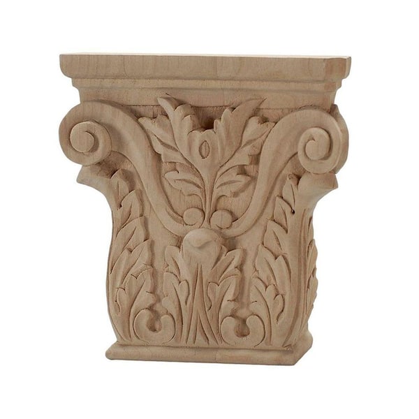 American Pro Decor 4 in. x 3-7/8 in. x 1 in. Unfinished Hand Carved North American Solid Alder Acanthus Wood Onlay Capital Wood Applique