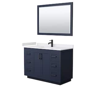 Miranda 48 in. W Single Bath Vanity in Dark Blue with Cultured Marble Vanity Top in White with White Basin and Mirror