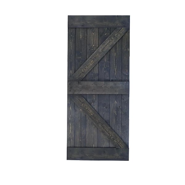 ISLIFE K Style 36 in. x 84 in. Carbon Gray Finished Solid Wood Sliding Barn Door Slab - Hardware Kit Not Included