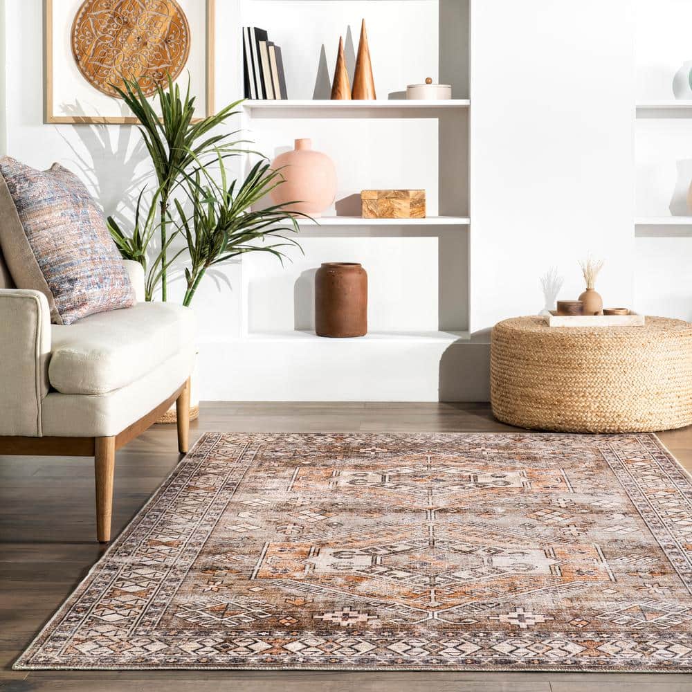 Mae 8' x 10' Brown Synthetic Oriental Washable Area Rug