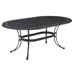 Sanibel Black 7-Piece Cast Aluminum Oval Outdoor Dining Set with Orange Coral Cushions