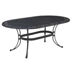 Sanibel Black 9-Piece Cast Aluminium Oval Outdoor Dining Set with Orange Coral Cushions and Umbrella