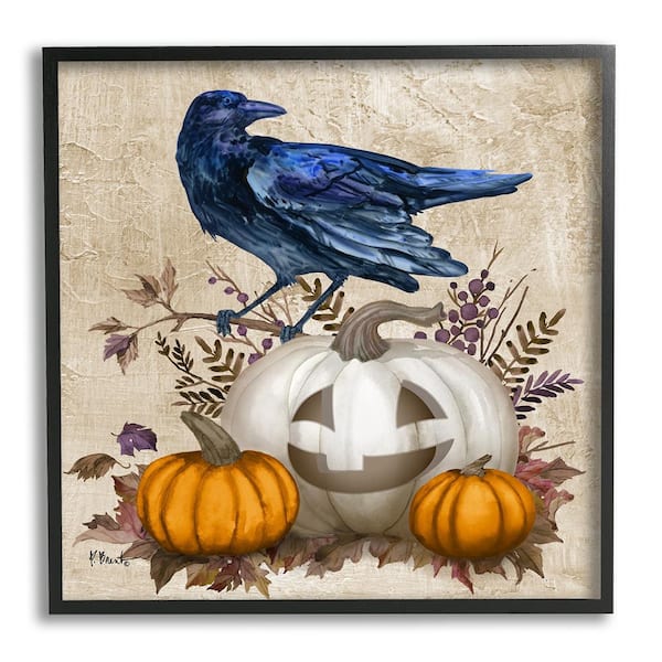 Stupell Industries Raven and Jack-o-Lantern by Paul Brent 1-Piece Framed Graphic Print Animal Poster Art Print 24 in. x 24 in.