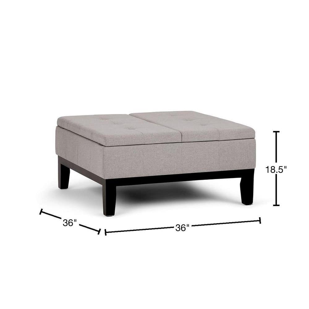 Cloud Grey Linen Contemporary Square Tufted Storage Ottoman