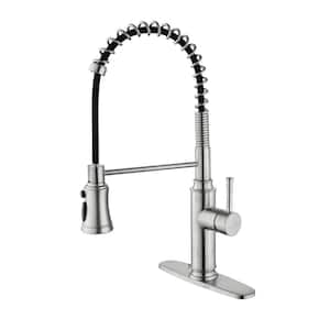 Single Handle Spring Pull Down Sprayer Kitchen Faucet in Brushed Nickel