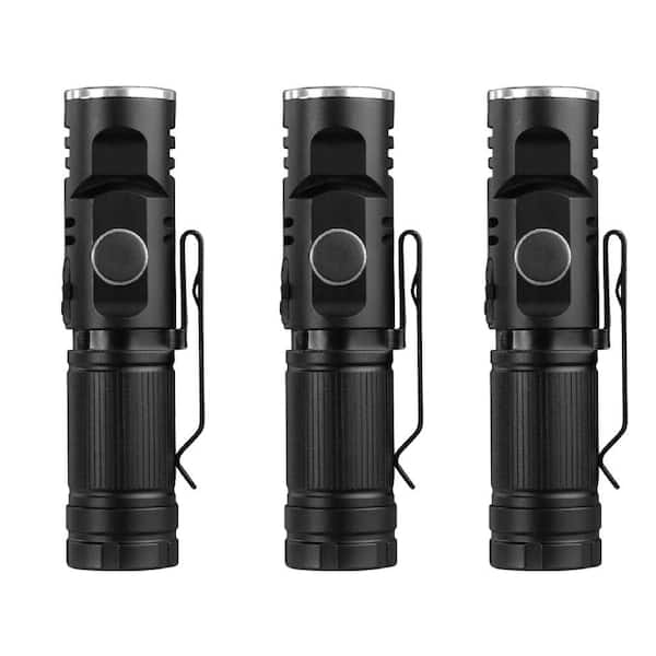 500 Lumens 3.8 in. Super Bright Pivot Head Rechargeable LED Flashlight with Magnetic Base and Clip (3-Pack)